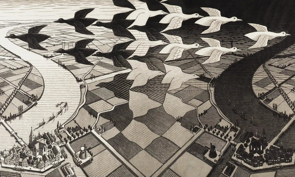 Framed 1 Panel - Day and Night by Maurits Cornelis Escher