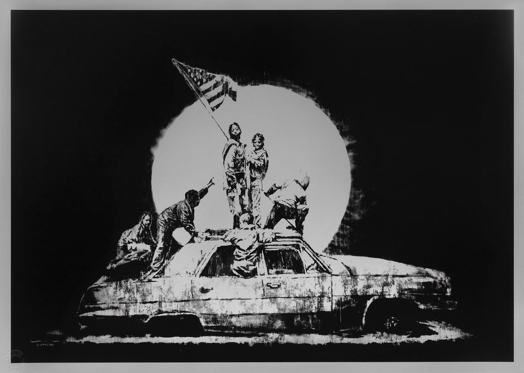 Framed 1 Panel - Banksy - Silver Flag
