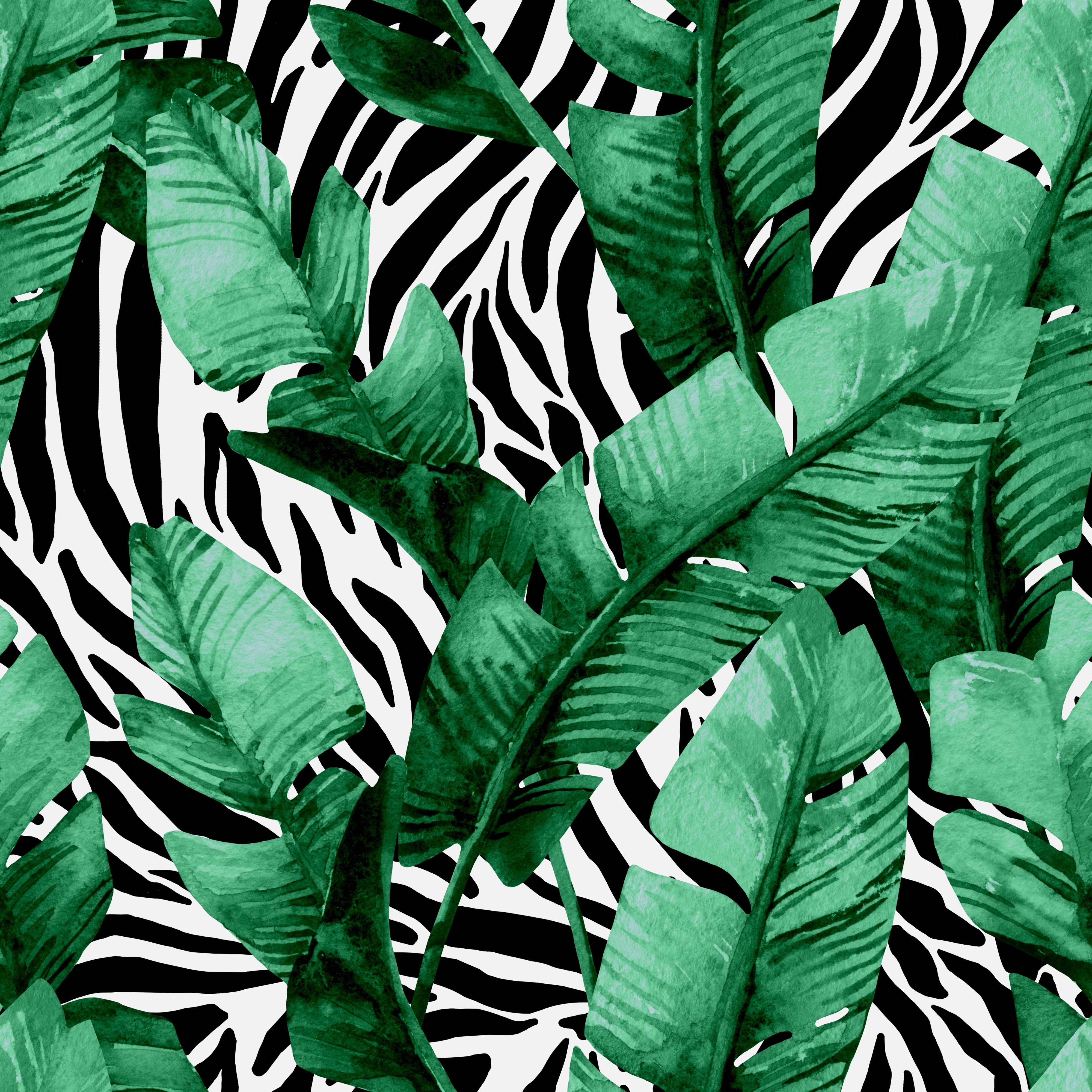 1 Panel - Banana Leaf on Animal Seamless Pattern