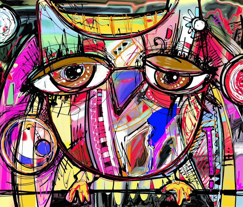Framed 1 Panel - Abstract of Doodle Owl