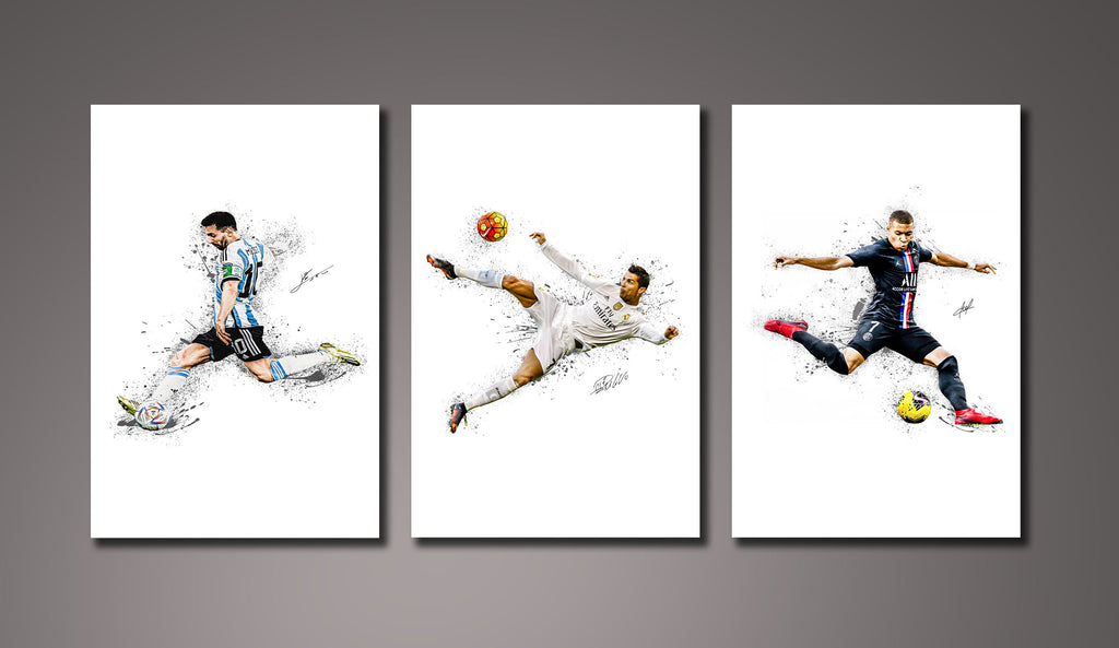 Framed 3 Panels  -  Lionel Messi, Ronaldo, Mbappe