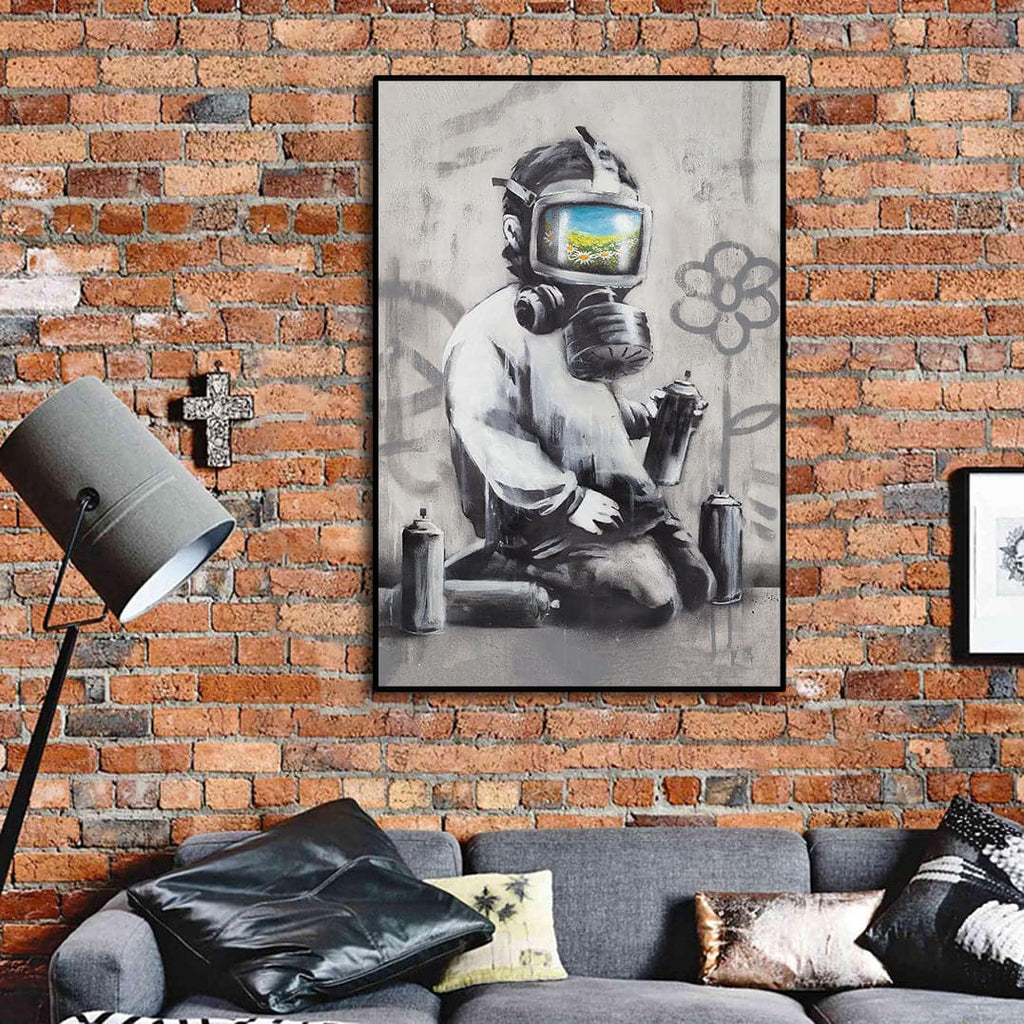 Framed 1 Panel - Banksy - Gas Mask Boy