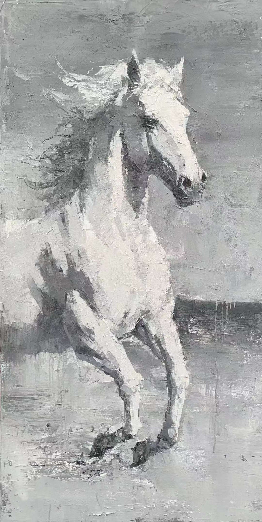 Framed 1 Panel - Acrylic Painting - White Horse