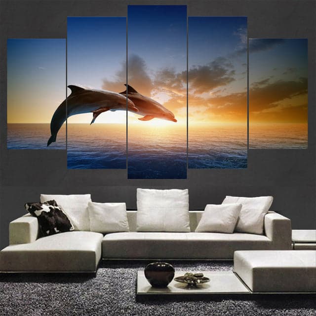 Framed 5 Panels - Dolphin