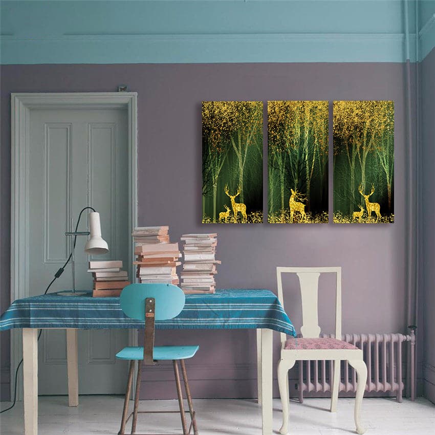 Framed 3 Panels - Golden Forest (3D Style)