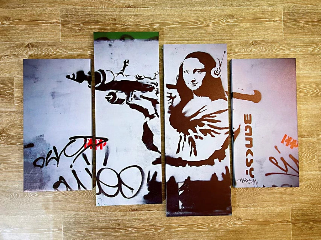 Framed 4 Panels - Finished Products - Banksy - Mona Lisa