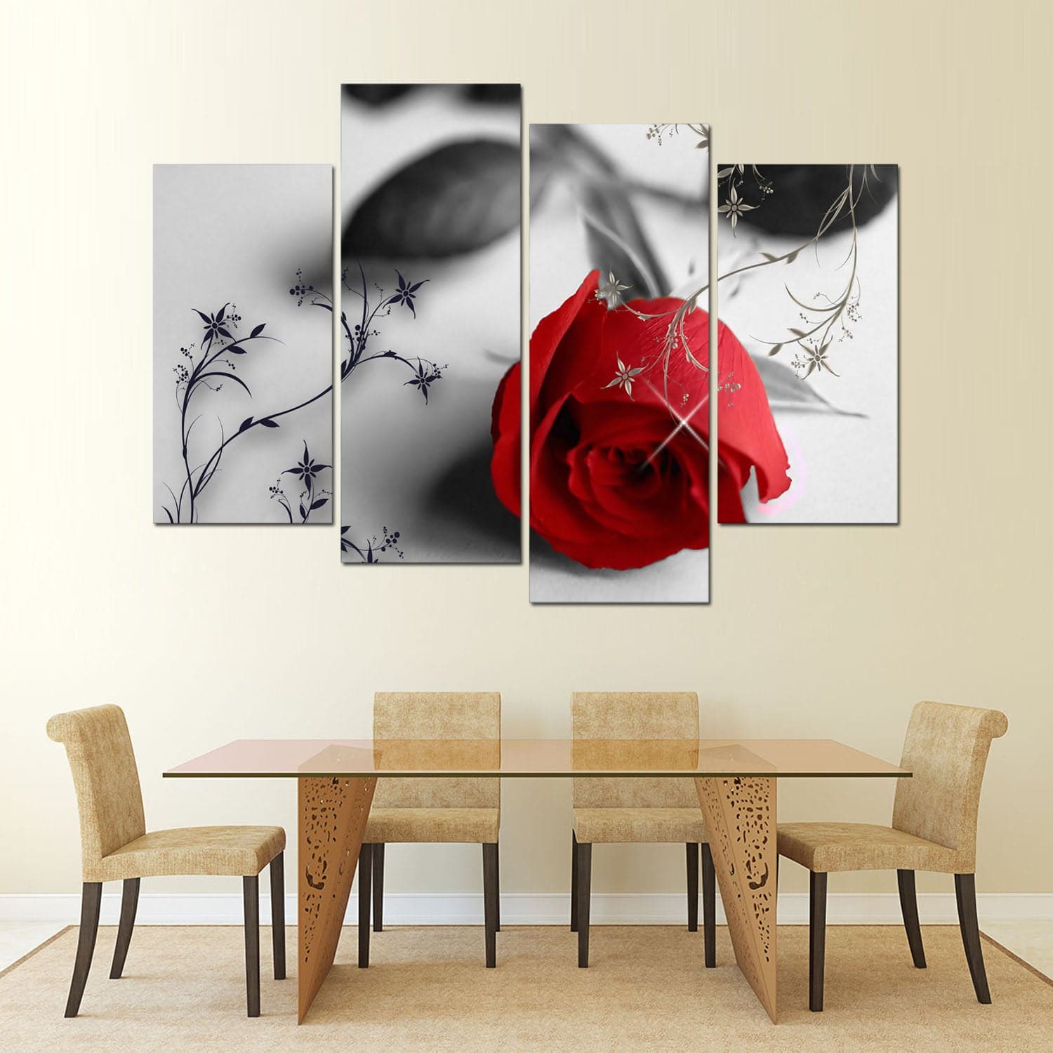 Framed 4 Panels - Rose