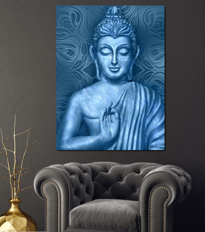 1 Panel Buddha Spiritual Blue Buddha Wall Art Canvas Painting Love