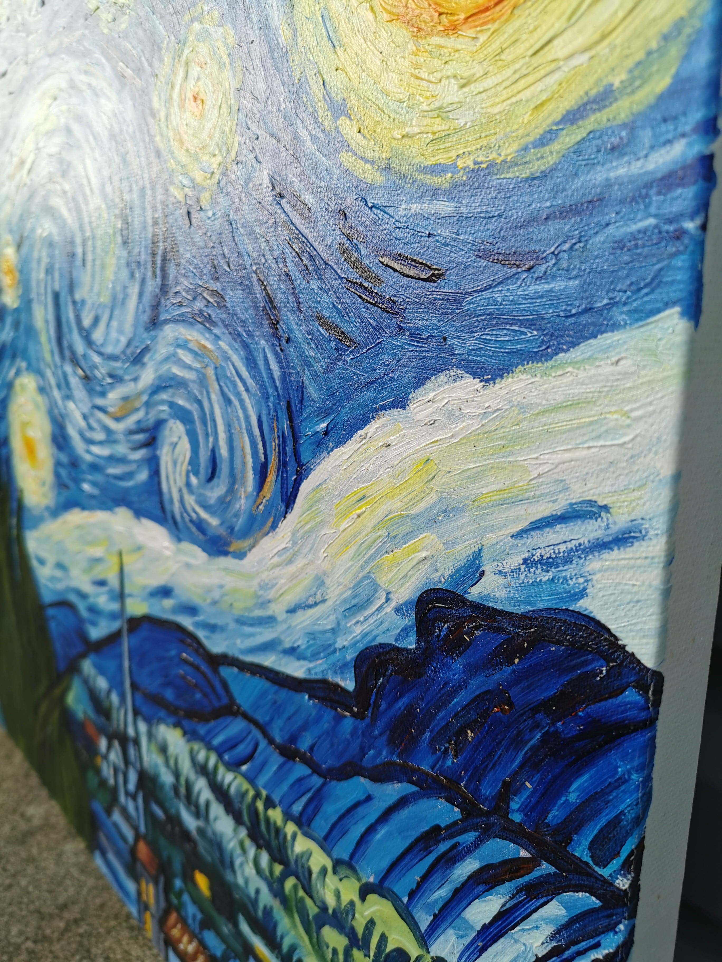 Pine Stretched  Framed 1 Panel - Oil Painting - The Starry Night (Van Gogh)