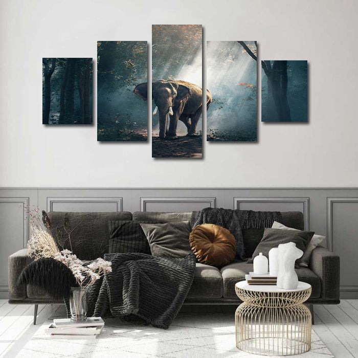 Pine Stretched  Framed 5 Panels - Elephant