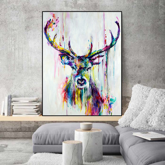 Modern Animal Canvas Wall Art Print Poster | Home Decor | Stretched 1 Panel - Deer