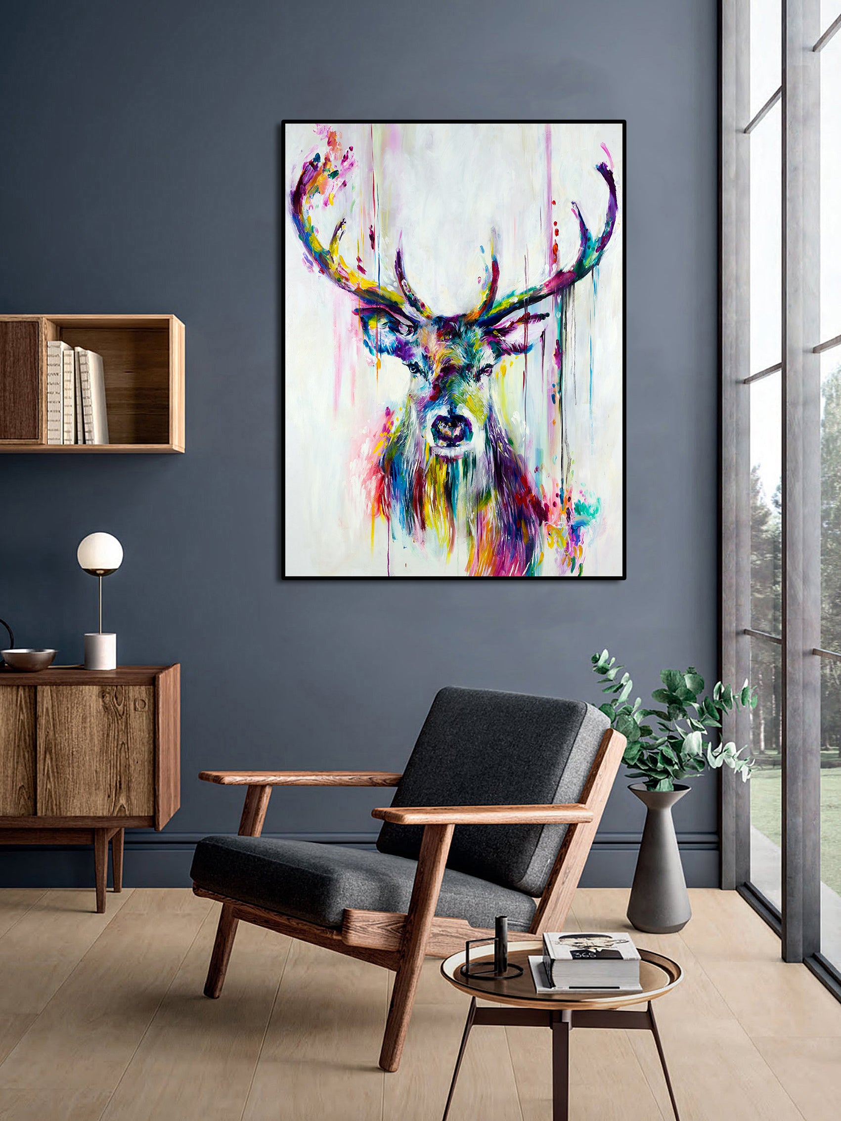 Modern Animal Canvas Wall Art Print Poster | Home Decor | Stretched 1 Panel - Deer