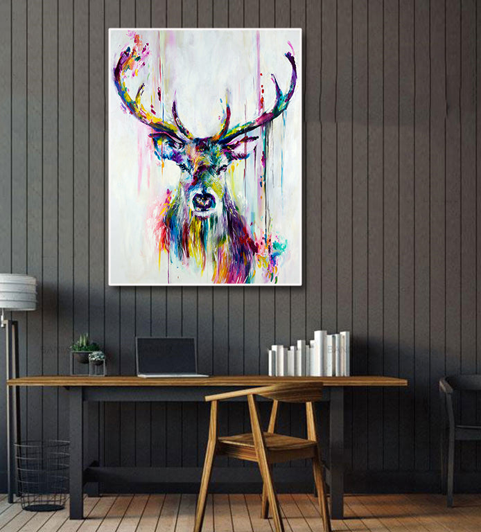 Modern Animal Canvas Wall Art Print Poster | Home Decor | Stretched 1 Panel - Deer