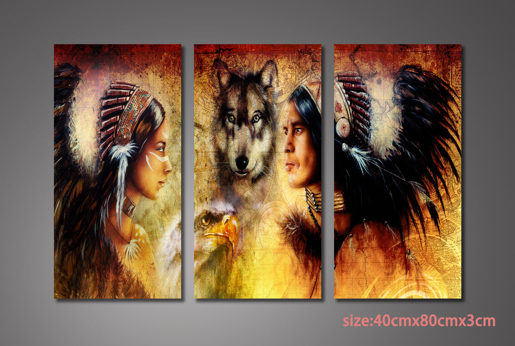Minimalist Canvas Wall Art Print | Home Decor | Stretched 3 Panels - America Indiana