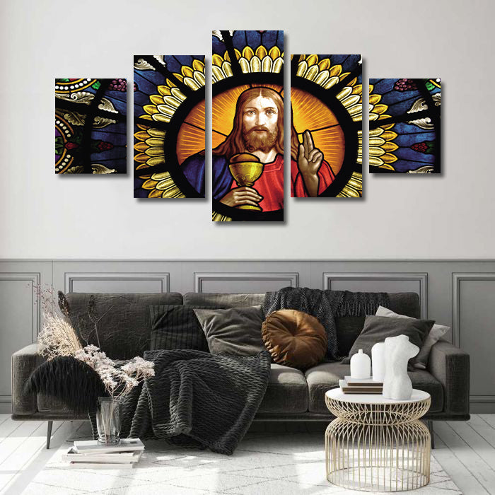 Pine Stretched  Framed 5 Panels - Jesus