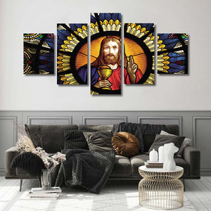 Pine Stretched  Framed 5 Panels - Jesus