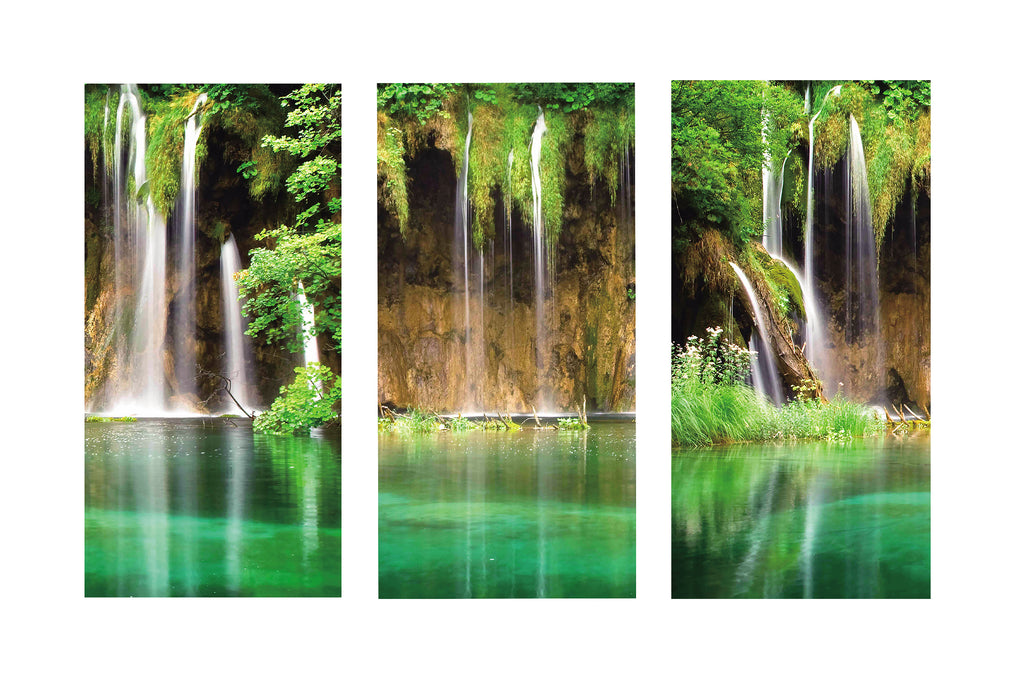 Modern Landscape Canvas Wall Art Print Poster | Home Decor | Stretched 3 Panels - Water fall