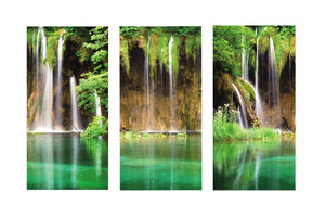 Modern Landscape Canvas Wall Art Print Poster | Home Decor | Stretched 3 Panels - Water fall