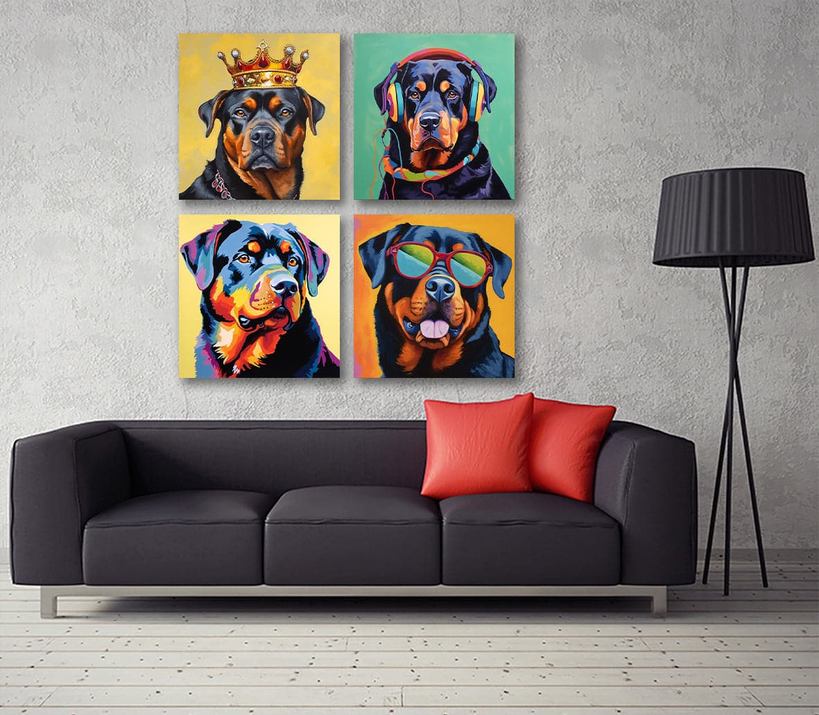 Framed 4 Panels - Rottweiler