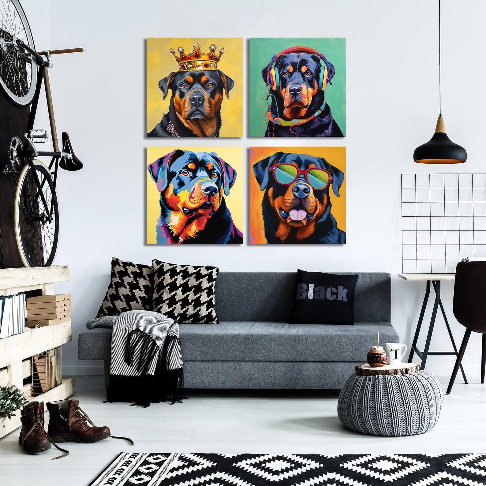 Framed 4 Panels - Rottweiler