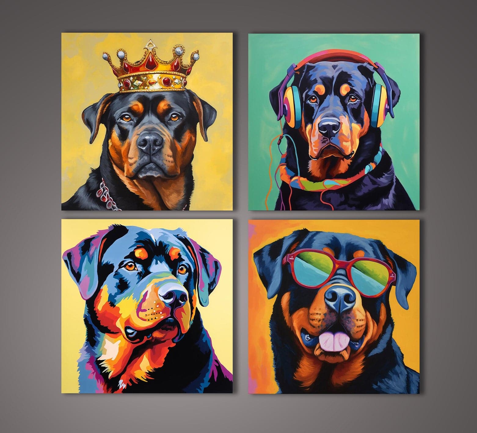 Framed 4 Panels - Rottweiler