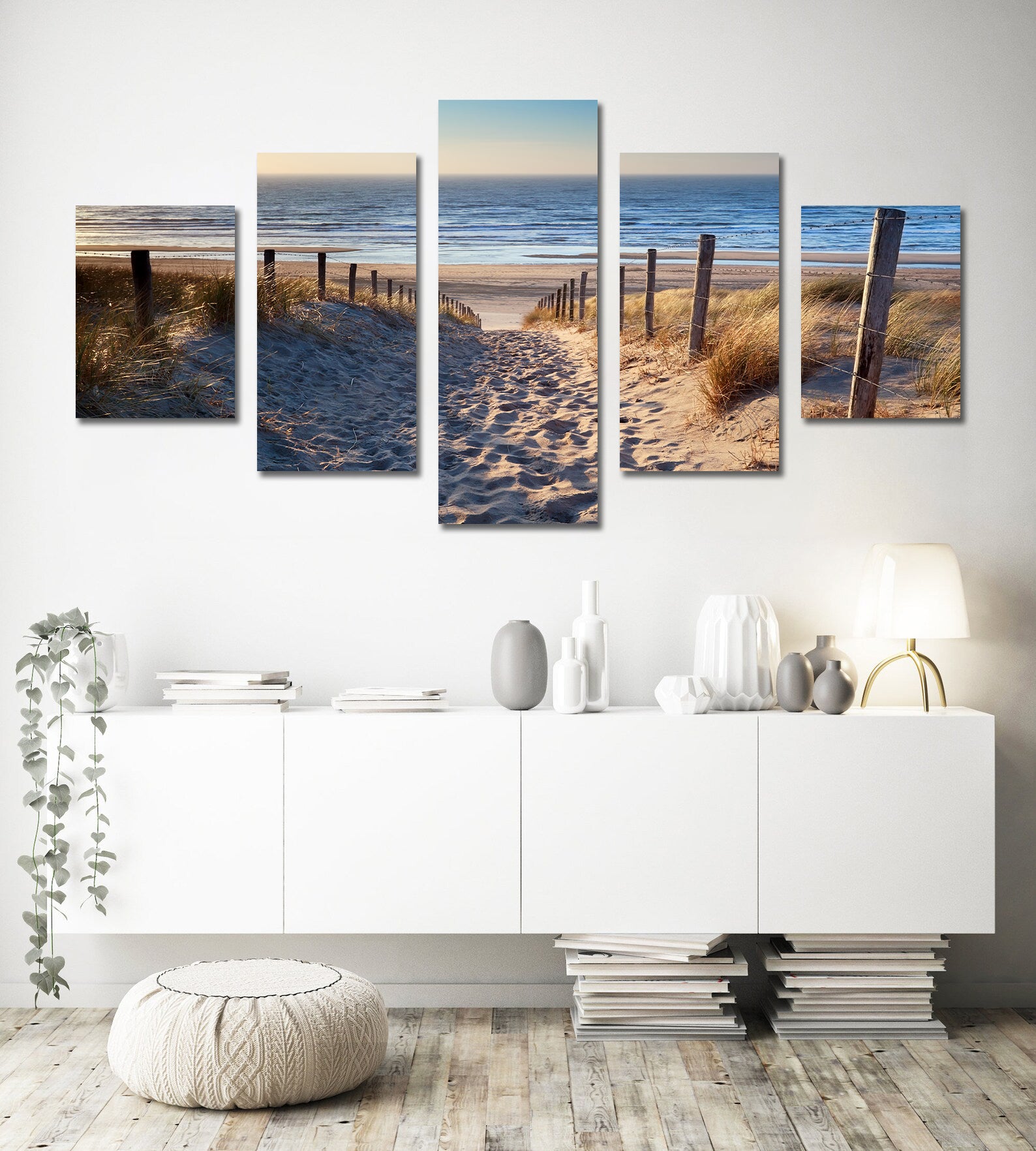 Modern Landscape Canvas Wall Art Print Poster | Home Decor | Stretched 5 Panels - Seascape