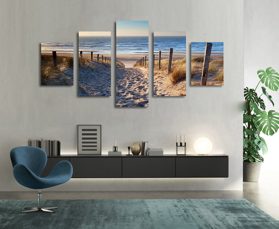 Modern Landscape Canvas Wall Art Print Poster | Home Decor | Stretched 5 Panels - Seascape