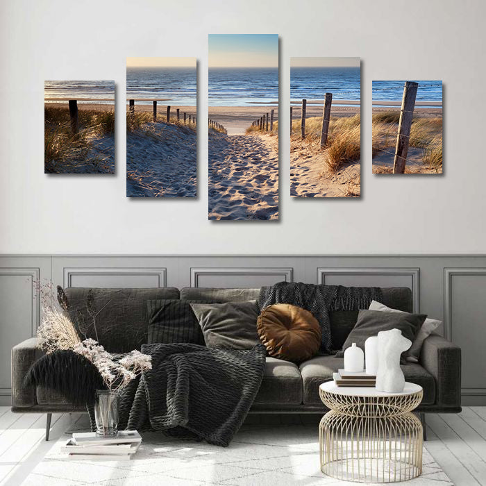 Modern Landscape Canvas Wall Art Print Poster | Home Decor | Stretched 5 Panels - Seascape