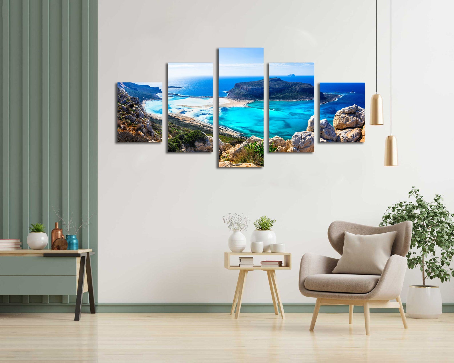 Modern Landscape Canvas Wall Art Print Poster | Home Decor | Stretched 5 Panels - Seascape