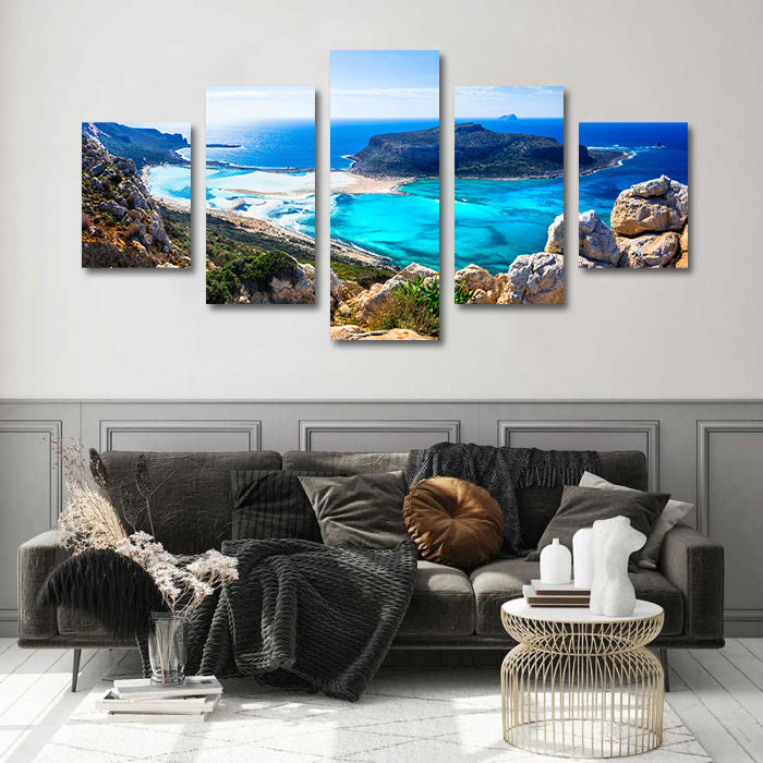 Modern Landscape Canvas Wall Art Print Poster | Home Decor | Stretched 5 Panels - Seascape