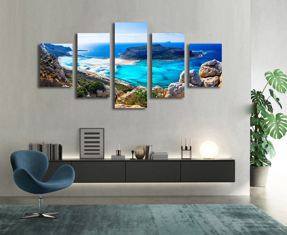 Modern Landscape Canvas Wall Art Print Poster | Home Decor | Stretched 5 Panels - Seascape