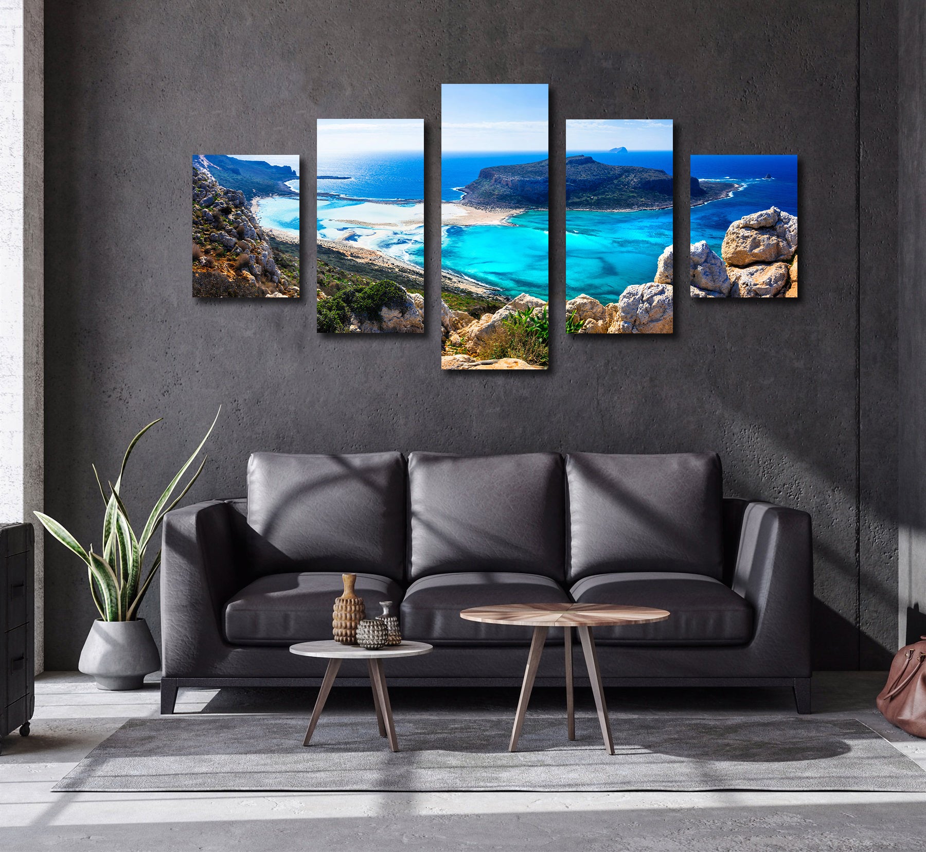 Modern Landscape Canvas Wall Art Print Poster | Home Decor | Stretched 5 Panels - Seascape