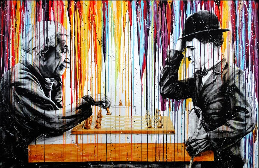 Framed 1 Panel - Pop Art - Einstein & Chaplin
