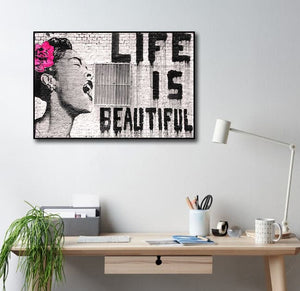 Framed 1 Panel - Banksy - Life is beautiful