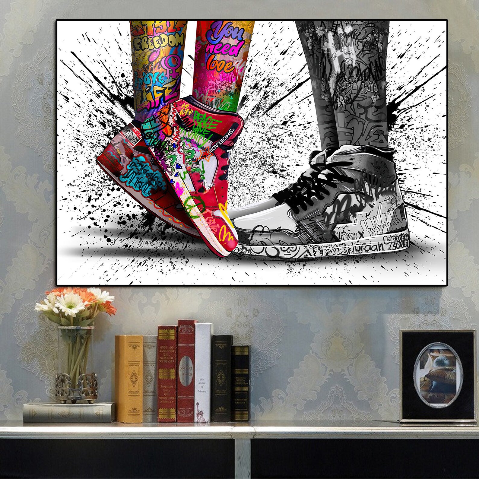 Modern Pop Art Canvas Wall Art Print Poster | Home Decor | Stretched 1 Panel - Graffiti Shoe