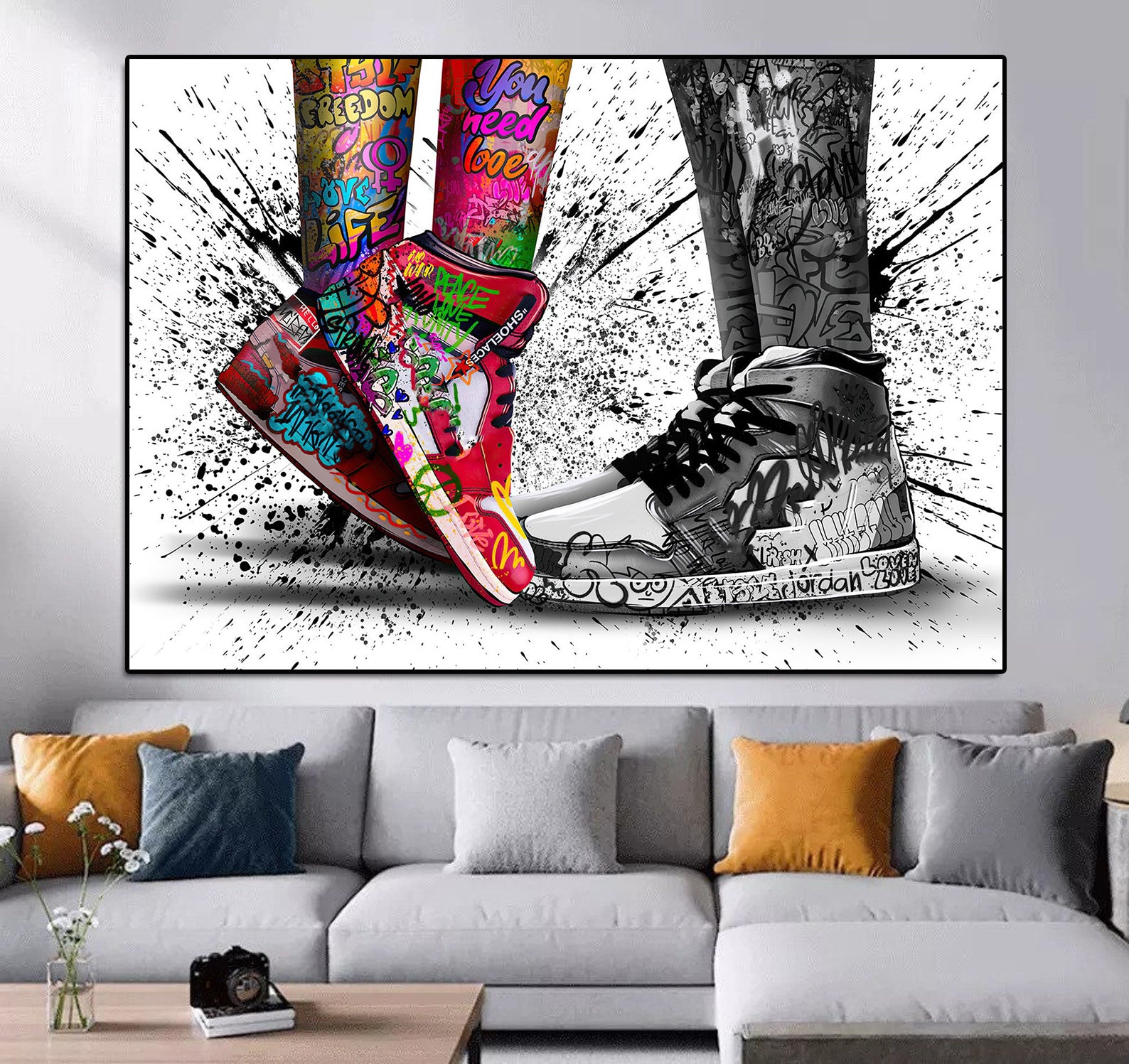 Modern Pop Art Canvas Wall Art Print Poster | Home Decor | Stretched 1 Panel - Graffiti Shoe