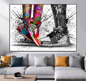 Modern Pop Art Canvas Wall Art Print Poster | Home Decor | Stretched 1 Panel - Graffiti Shoe