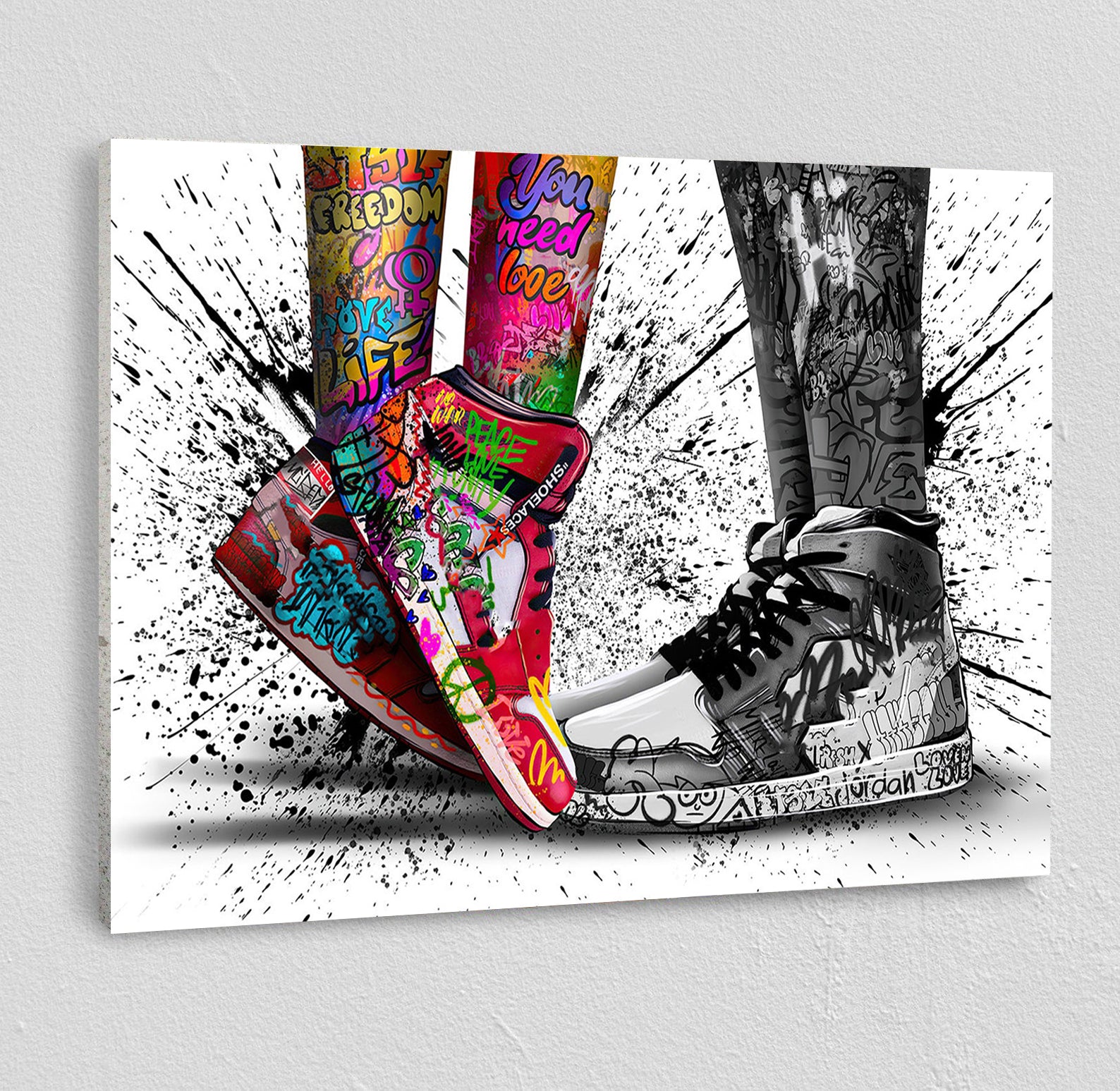 Modern Pop Art Canvas Wall Art Print Poster | Home Decor | Stretched 1 Panel - Graffiti Shoe