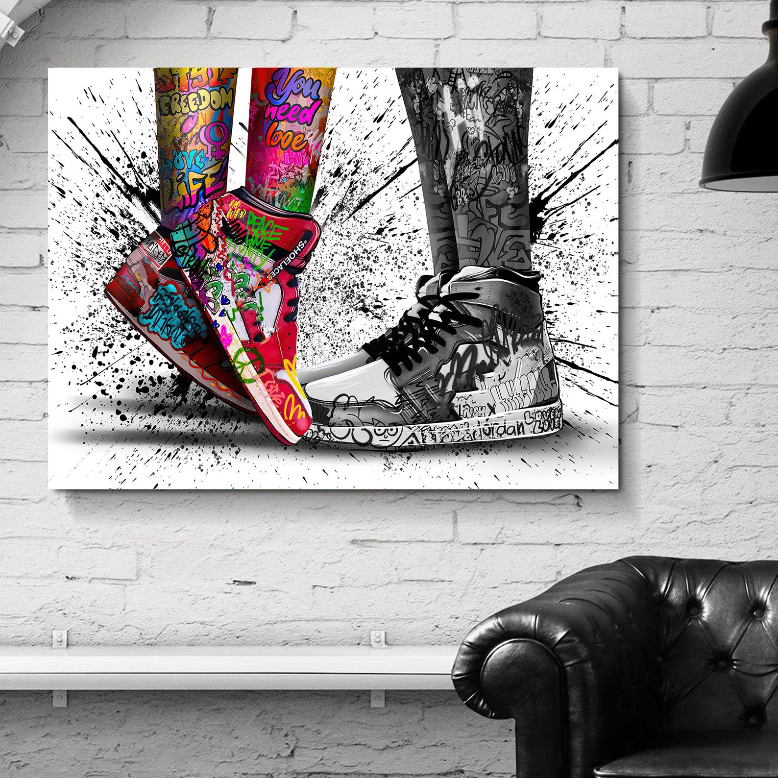 Modern Pop Art Canvas Wall Art Print Poster | Home Decor | Stretched 1 Panel - Graffiti Shoe