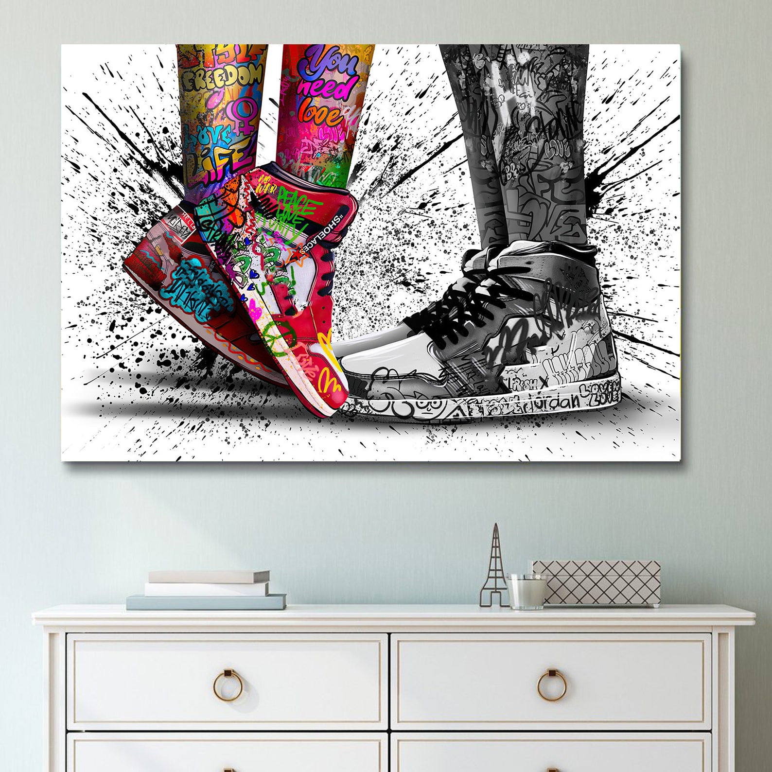 Modern Pop Art Canvas Wall Art Print Poster | Home Decor | Stretched 1 Panel - Graffiti Shoe