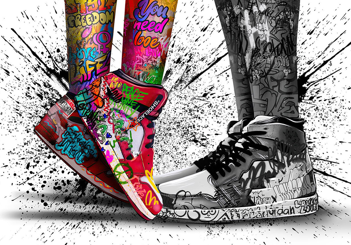Modern Pop Art Canvas Wall Art Print Poster | Home Decor | Stretched 1 Panel - Graffiti Shoe