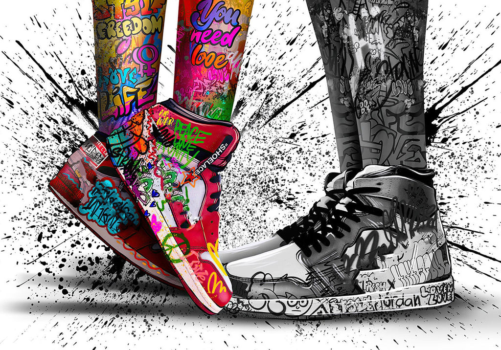 Modern Pop Art Canvas Wall Art Print Poster | Home Decor | Stretched 1 Panel - Graffiti Shoe