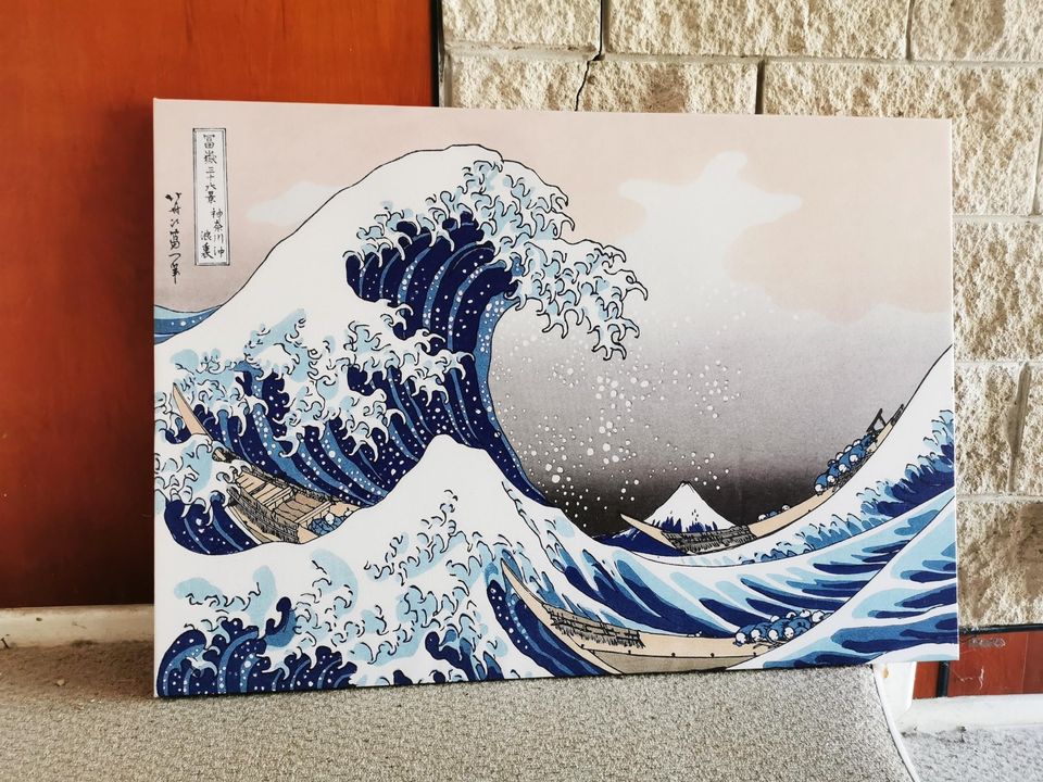 Pine Stretched  Framed 1 Panel - Finished products - Great Wave off Kanagawa