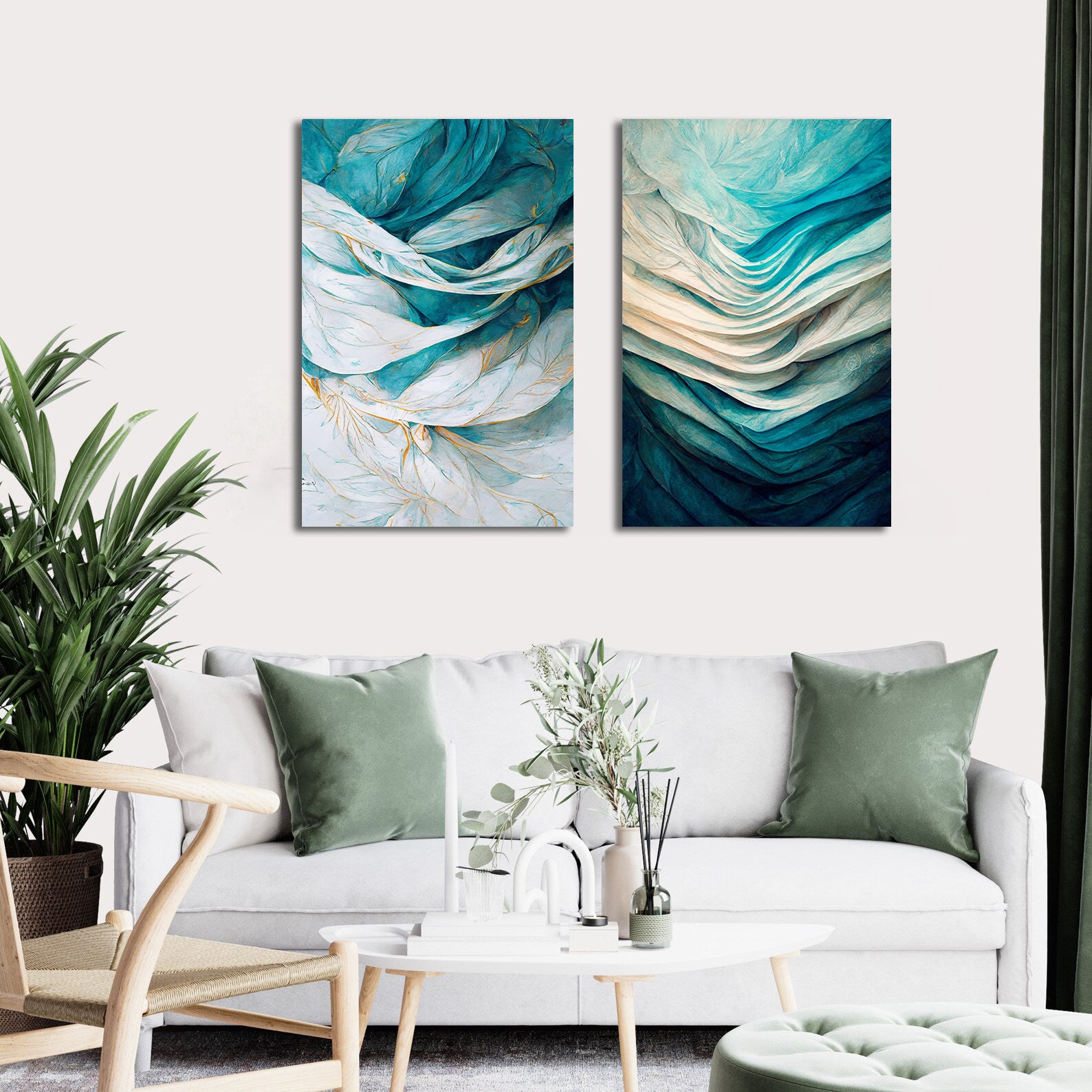 Modern Abstract Canvas Wall Art Print Poster | Home Decor | Stretched 2 Panels