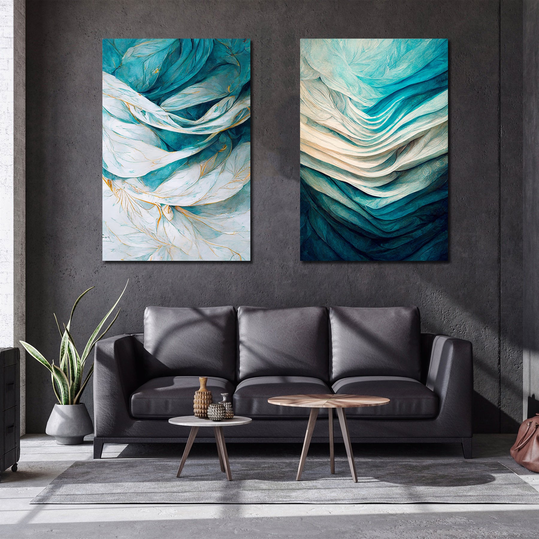 Modern Abstract Canvas Wall Art Print Poster | Home Decor | Stretched 2 Panels