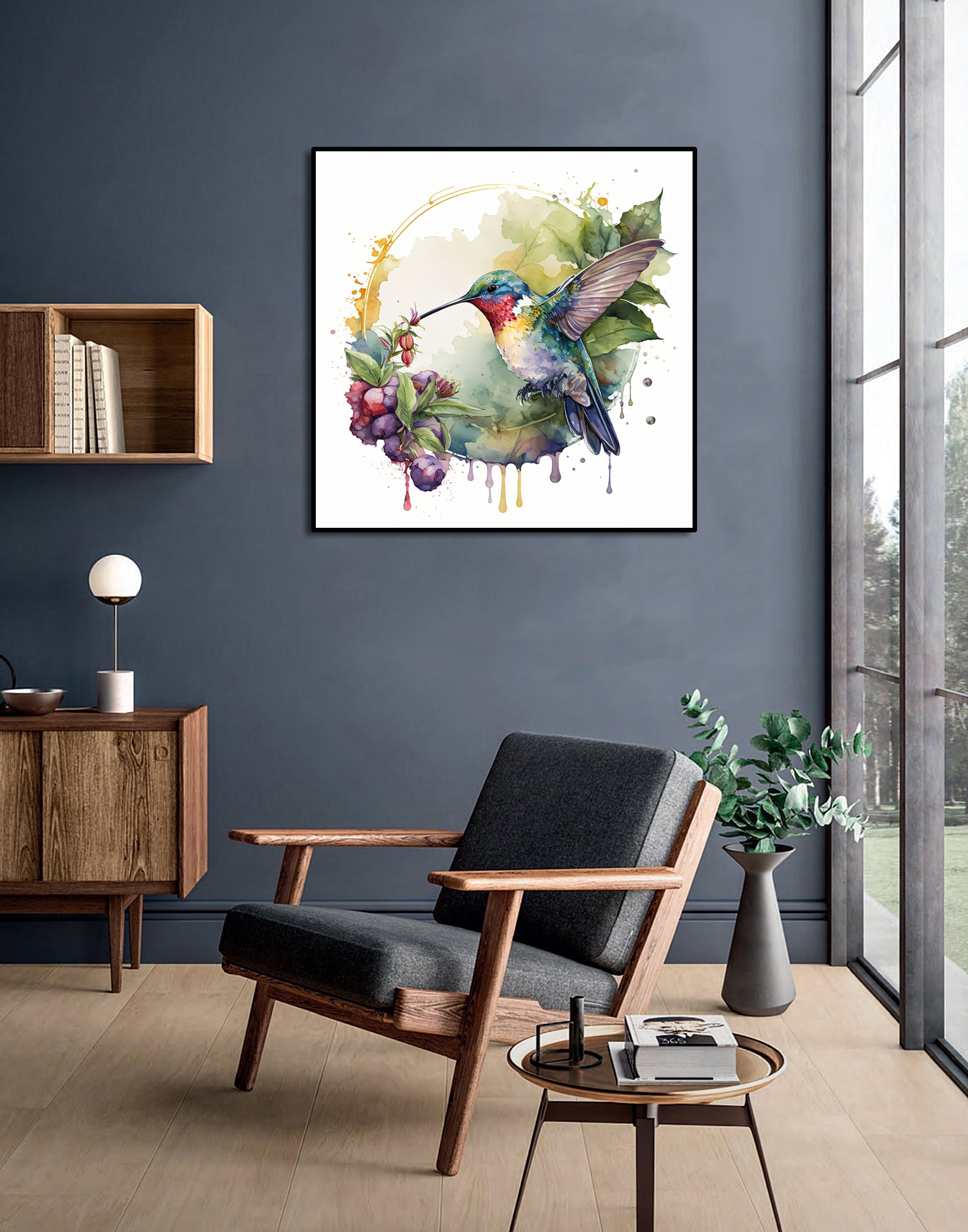 Modern Animal Canvas Wall Art Print Poster | Home Decor | Stretched 1 Panel - Hummingbird