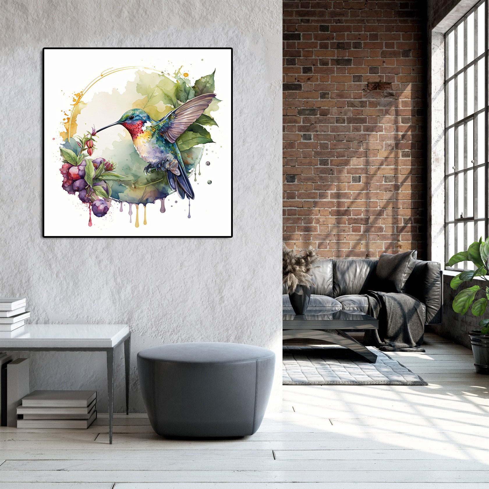 Modern Animal Canvas Wall Art Print Poster | Home Decor | Stretched 1 Panel - Hummingbird