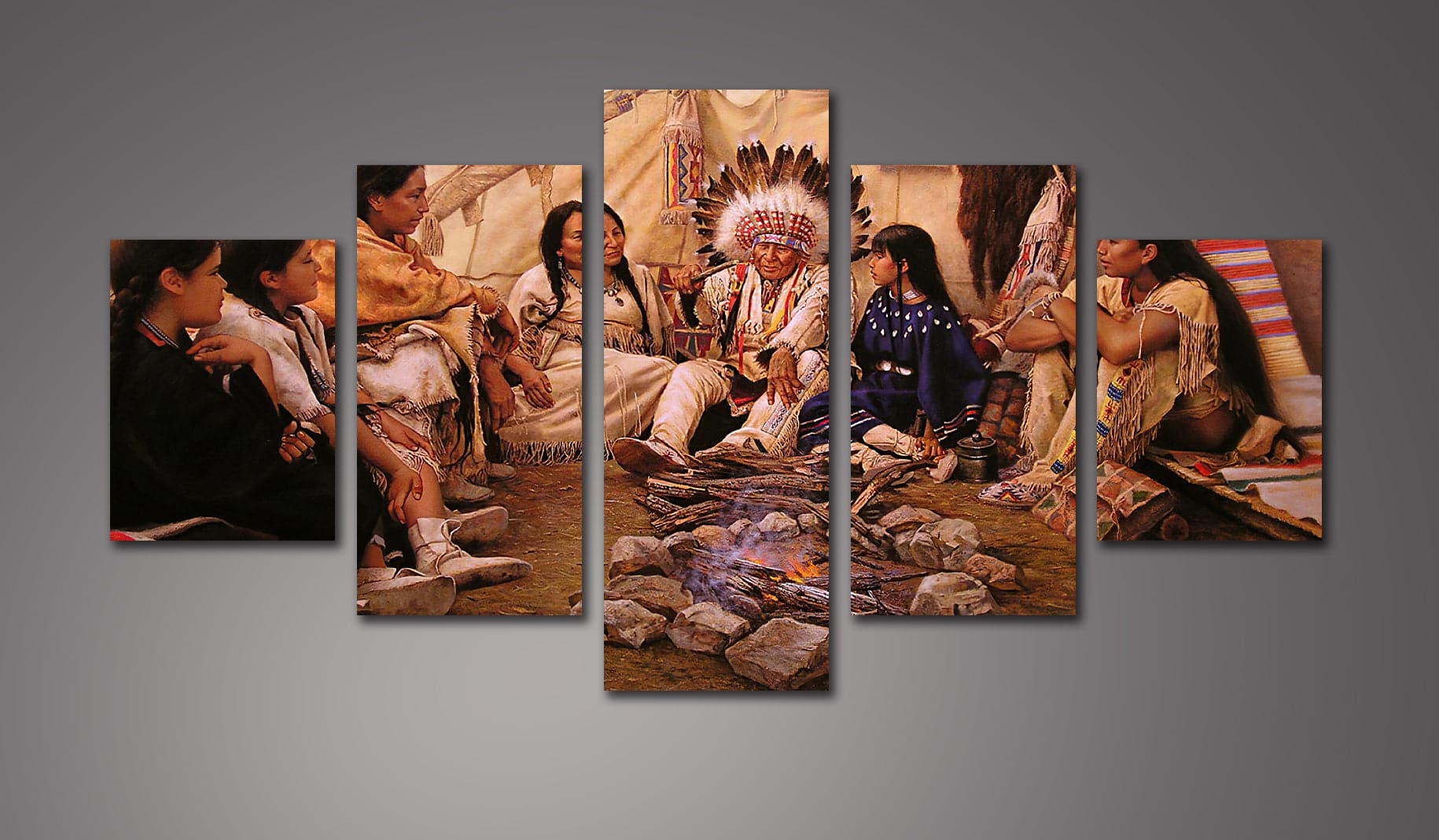 Framed 5 Panels - American indian tribe
