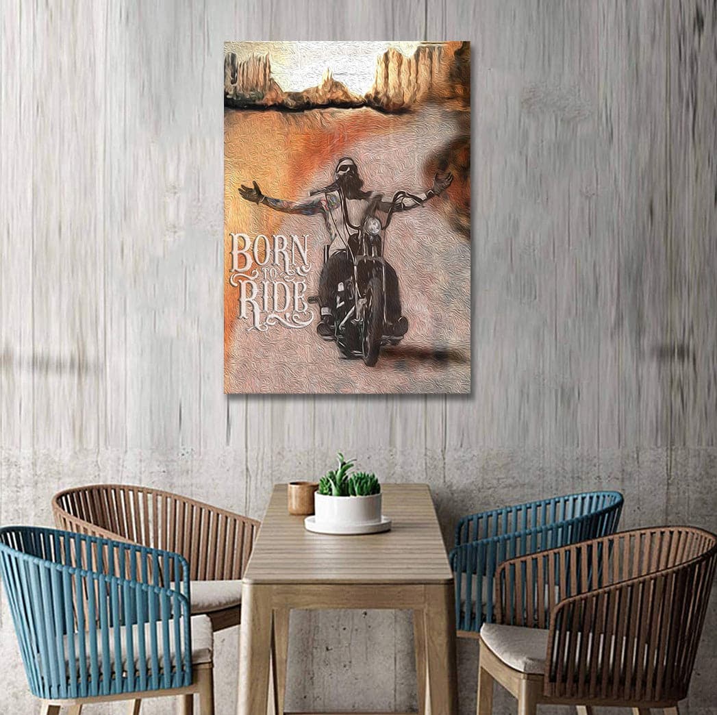 Pine Stretched  Framed 1 Panel - Born to Ride