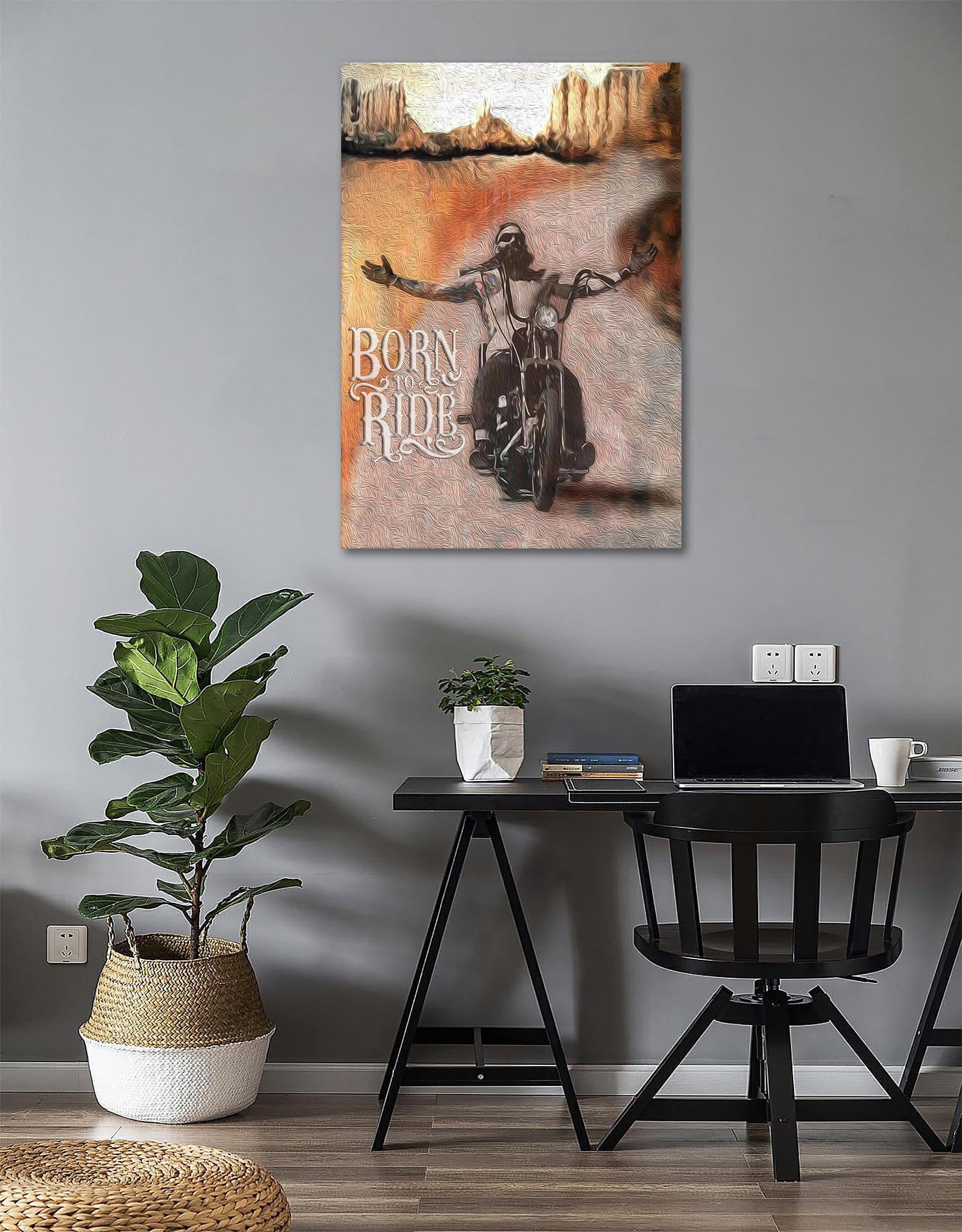 Pine Stretched  Framed 1 Panel - Born to Ride